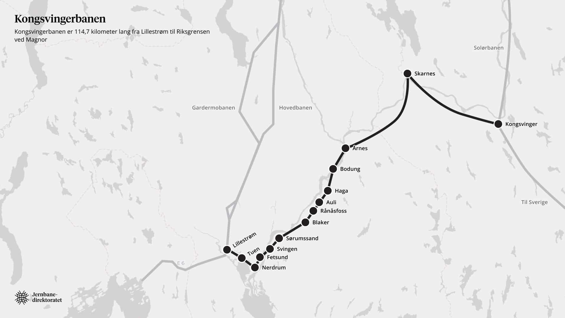 Kart over stasjonene på Kongsvingerbanen