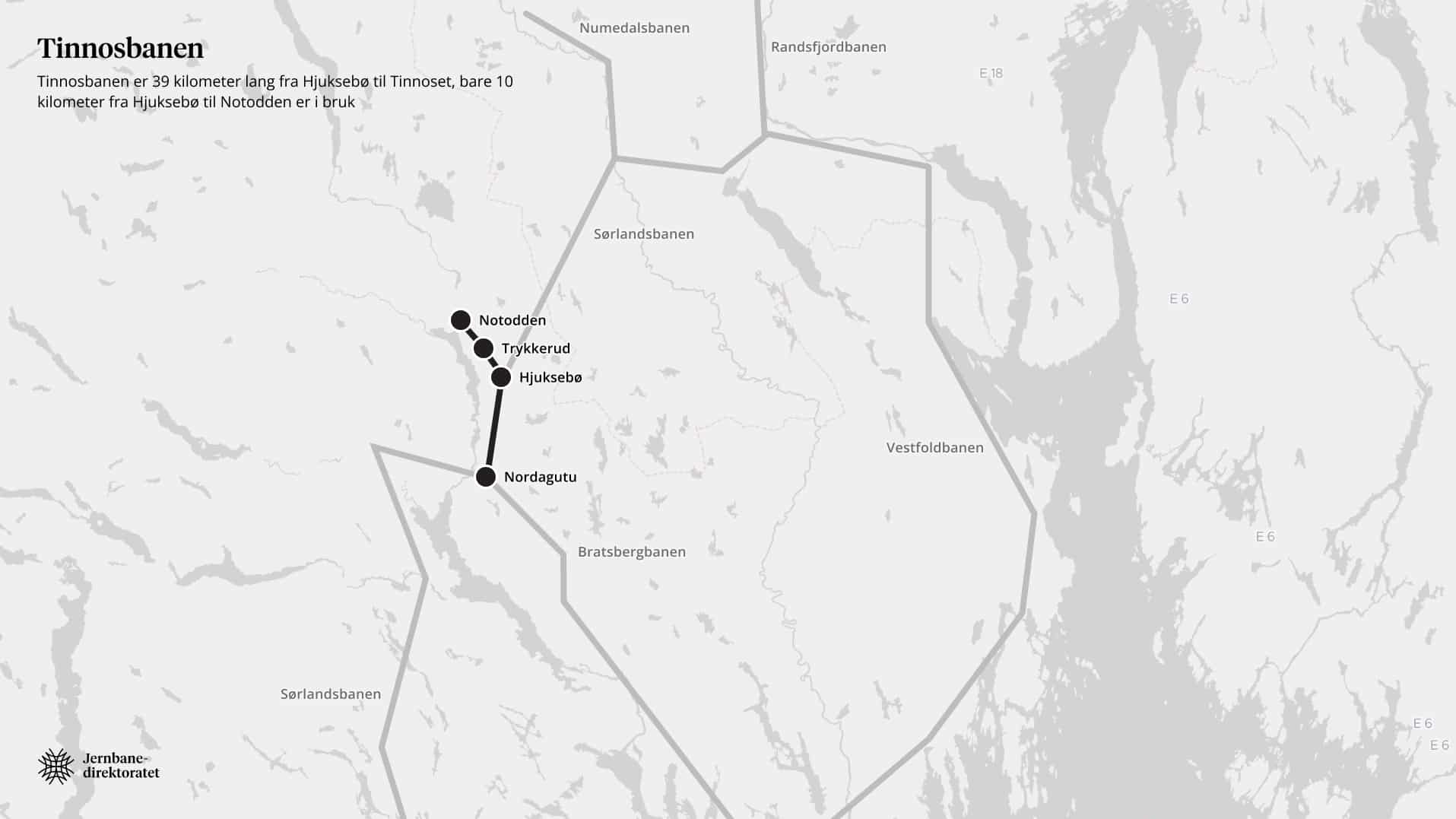 Kart over stasjonene på Tinnosbanen